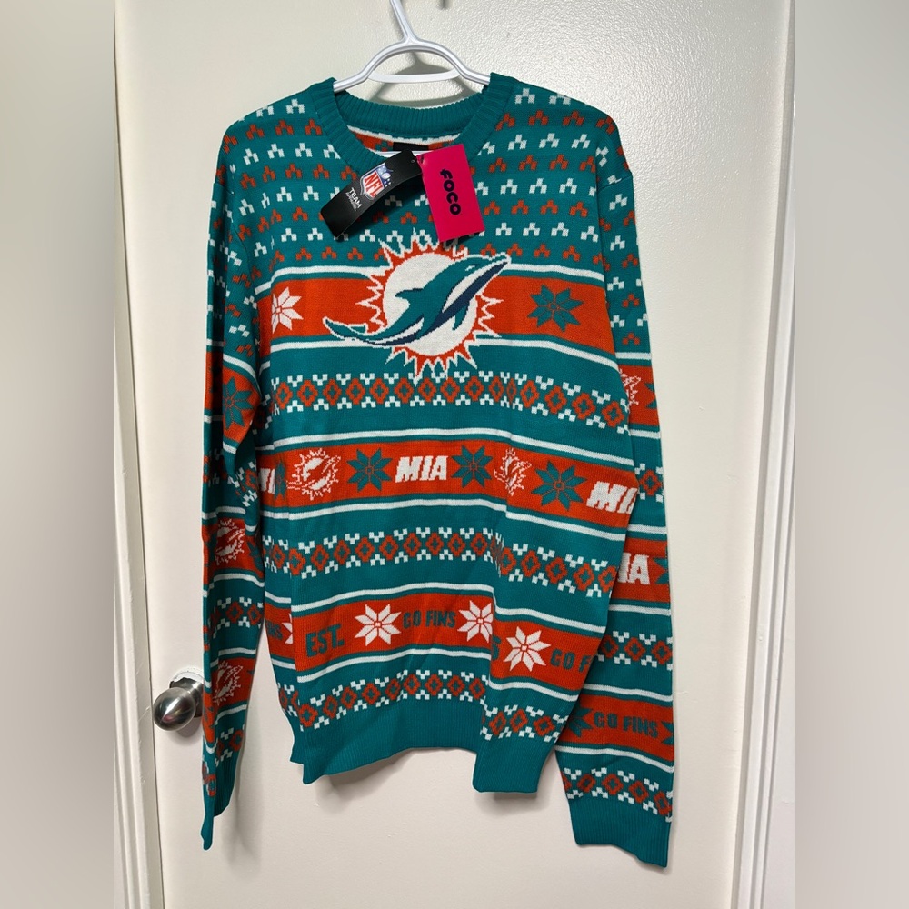 BNWT NFL MIAMI DOLPHINS UGLY CHRISTMAS SWEATER
